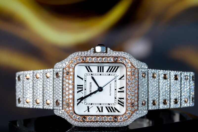 ĐỒNG HỒ CARTIER SANTOS ĐỘ FULL KIM CƯƠNG MOISSANITE SUPER FAKE
