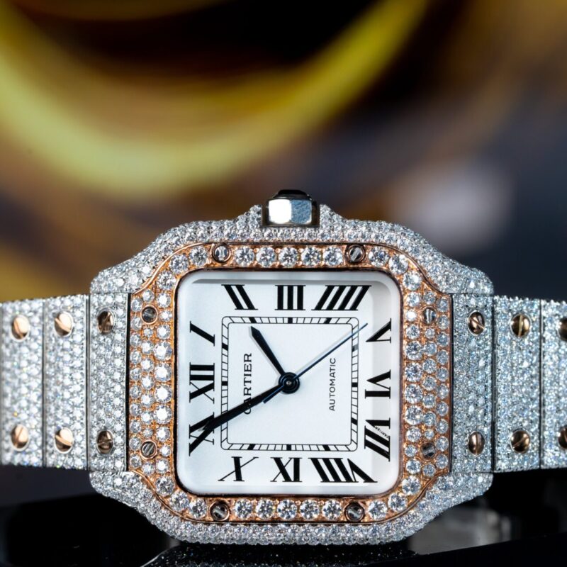 ĐỒNG HỒ CARTIER SANTOS ĐỘ FULL KIM CƯƠNG MOISSANITE SUPER FAKE