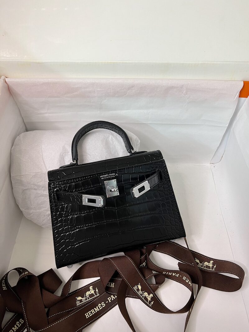 TÚI NỮ SIÊU CẤP HM HERMES KELLY MINI K20 DA RẮN MÀU ĐEN BÓNG TỰ NHIÊN