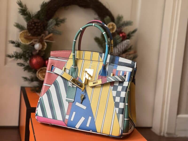 TÚI XÁCH HM BIRKIN TOGONGUYÊN BẢN TAG BẠC SIÊU CẤP FULL BOX HỌA TIẾT MIX MÀU TRỪU TƯỢNG