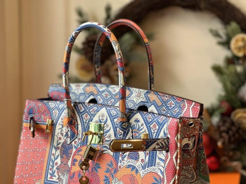 TÚI XÁCH HM BIRKIN TOGONGUYÊN BẢN TAG BẠC SIÊU CẤP FULL BOX HỌA TIẾT THỔ DÂN