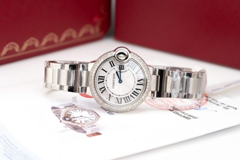 ĐỒNG HỒ NỮ CARTIER BALLON BLEU NIỀNG KIM CƯƠNG TỰ NHIÊN HAI HÀNG 33MM