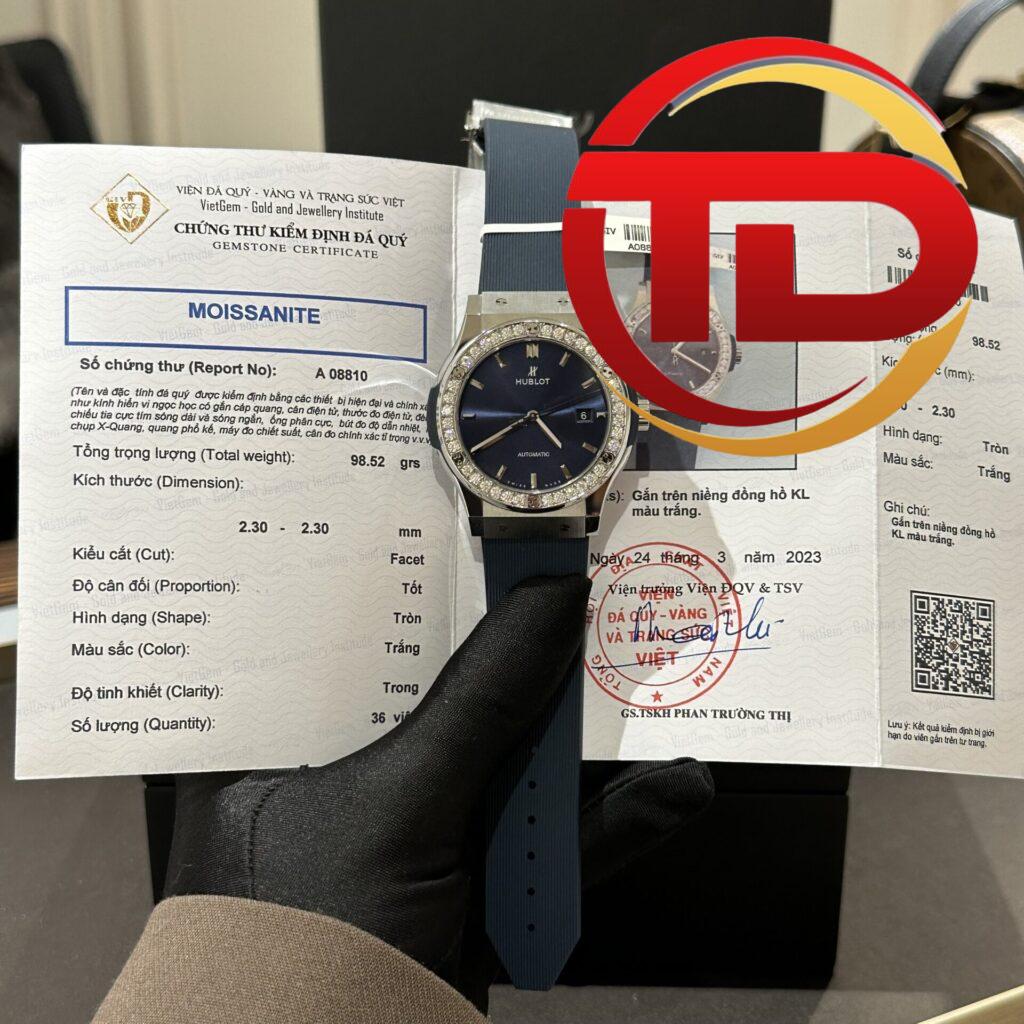 ĐỒNG HỒ HUBLOT CLASSIC FUSION XANH NAVY NIỀNG KIM MOISSANITE REP 1:1