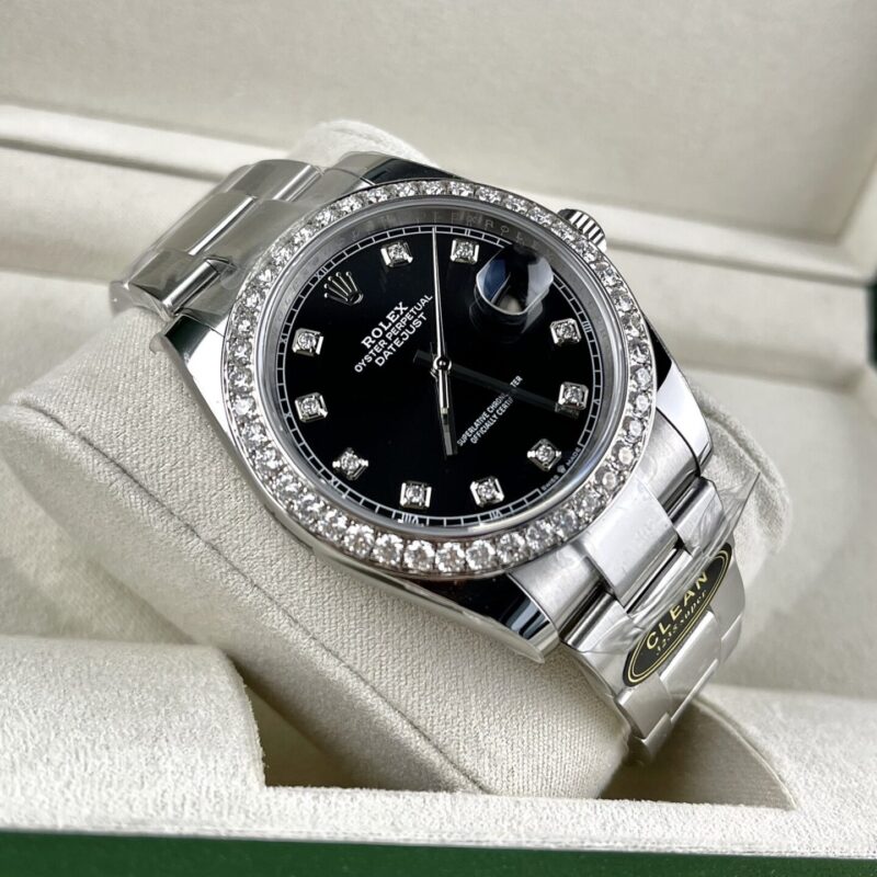 ĐỒNG HỒ ROLEX DATEJUST 126284RBR MẶT ĐEN NIỀNG KIM CƯƠNG MOISSANITE CLEAN FACTORY