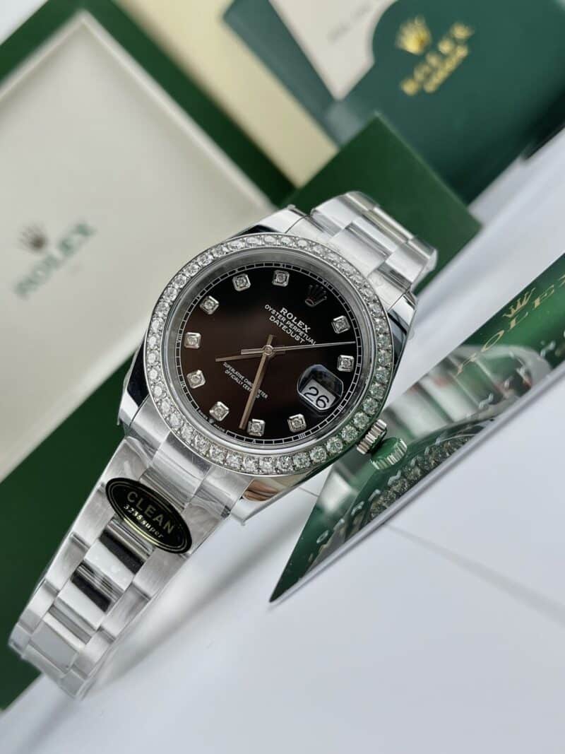 ĐỒNG HỒ ROLEX DATEJUST 126284RBR MẶT ĐEN NIỀNG KIM CƯƠNG MOISSANITE CLEAN FACTORY