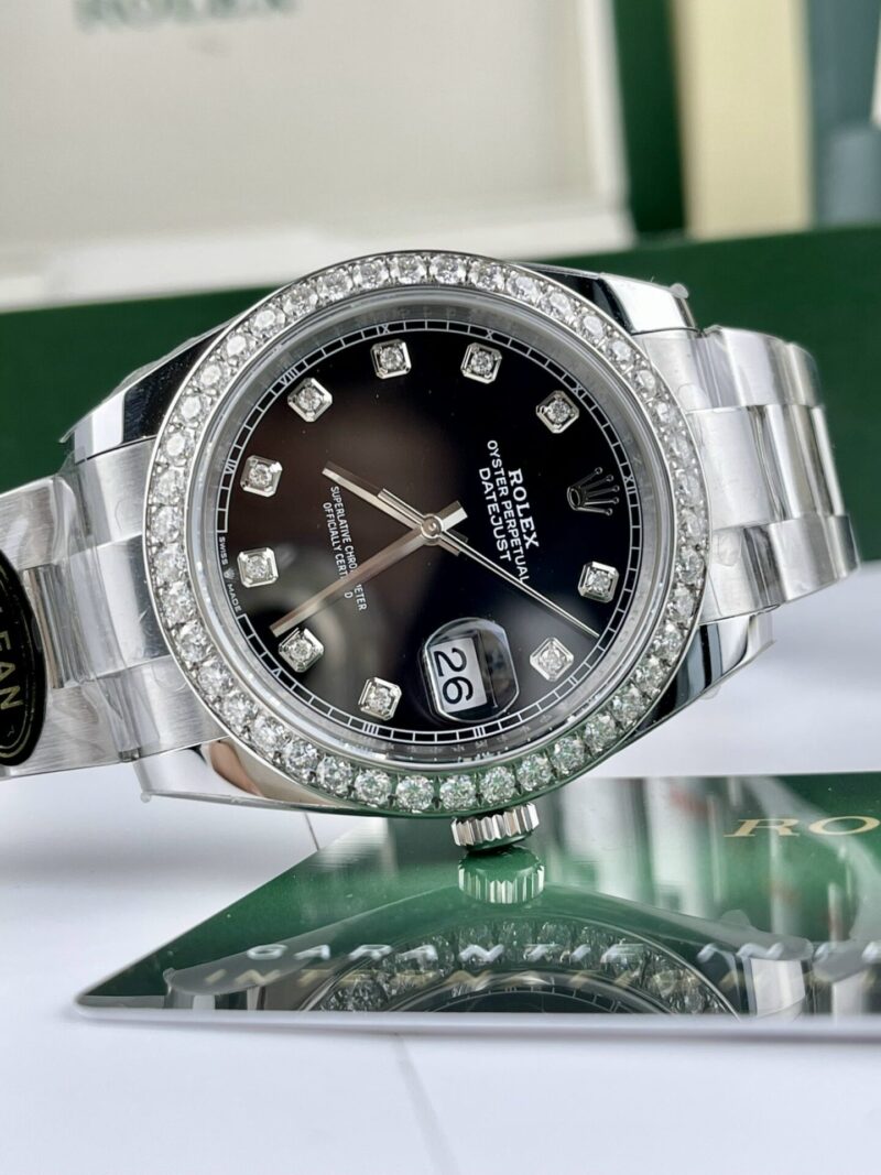 ĐỒNG HỒ ROLEX DATEJUST 126284RBR MẶT ĐEN NIỀNG KIM CƯƠNG MOISSANITE CLEAN FACTORY