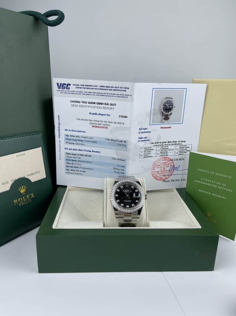 ĐỒNG HỒ ROLEX DATEJUST 126284RBR MẶT ĐEN NIỀNG KIM CƯƠNG MOISSANITE CLEAN FACTORY