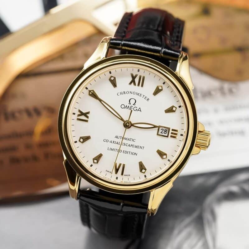 ĐỒNG HỒ OMEGA DE VILLE CO-AXIAL MẶT TRẮNG VỎ VÀNG FAKE 1:1 MÁY NHẬT