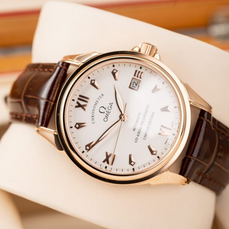 ĐỒNG HỒ OMEGA DE VILLE CO-AXIAL MẶT TRẮNG VỎ VÀNG HỒNG FAKE NHẬT