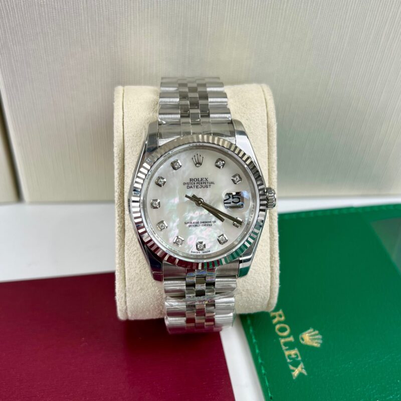 ĐỒNG HỒ ROLEX DATEJUST MẶT SỐ MOP CỌC SỐ KIM CƯƠNG MOISSANITE REP 1:1