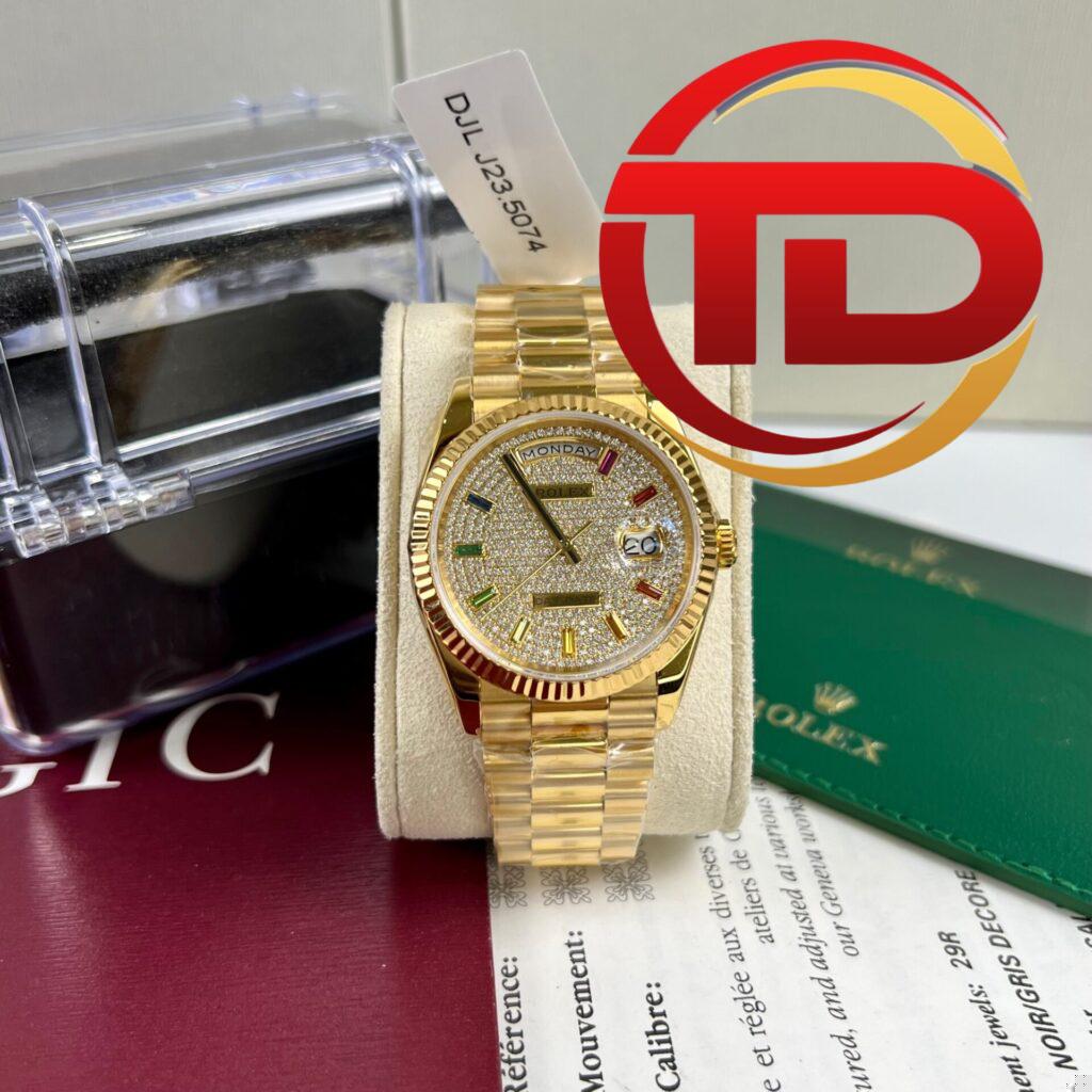 ĐỒNG HỒ ROLEX DAY-DATE 128348 RAINBOW BỌC VÀNG 18K REP 1:1 CAO CẤP
