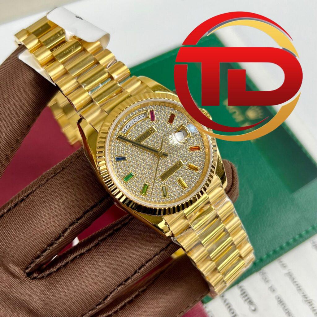 ĐỒNG HỒ ROLEX DAY-DATE 128348 RAINBOW BỌC VÀNG 18K REP 1:1 CAO CẤP