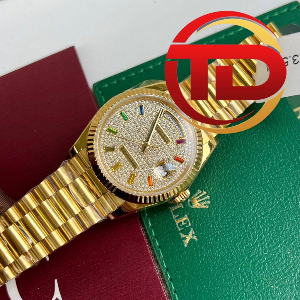 ĐỒNG HỒ ROLEX DAY-DATE 128348 RAINBOW BỌC VÀNG 18K REP 1:1 CAO CẤP