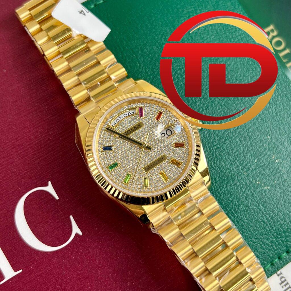 ĐỒNG HỒ ROLEX DAY-DATE 128348 RAINBOW BỌC VÀNG 18K REP 1:1 CAO CẤP