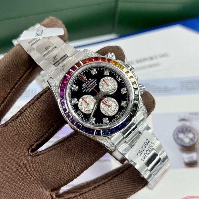 ĐỒNG HỒ ROLEX DAYTONA RAINBOW REP 11 BỌC VÀNG TRẮNG BT FACTORY