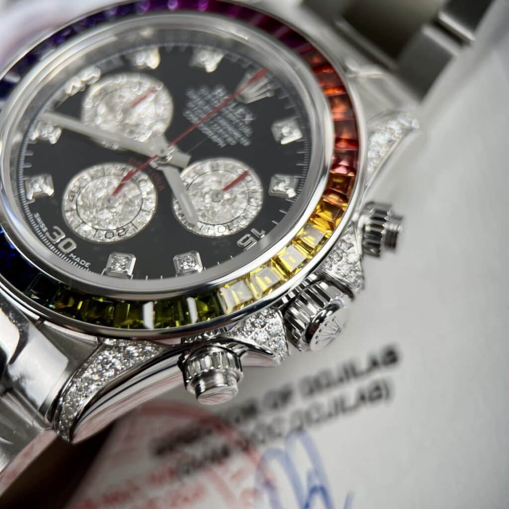 ĐỒNG HỒ ROLEX DAYTONA RAINBOW REP 11 BỌC VÀNG TRẮNG