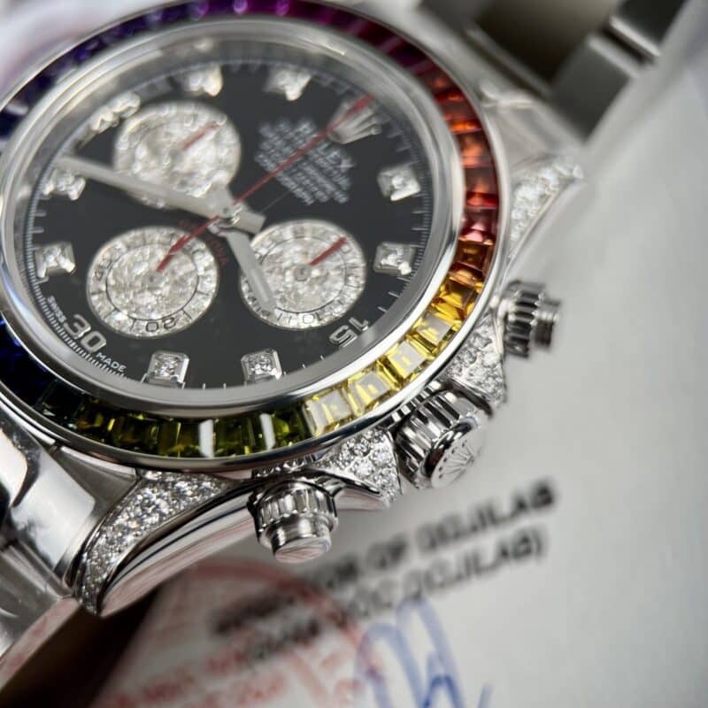 ĐỒNG HỒ ROLEX DAYTONA RAINBOW REP 11 BỌC VÀNG TRẮNG BT FACTORY