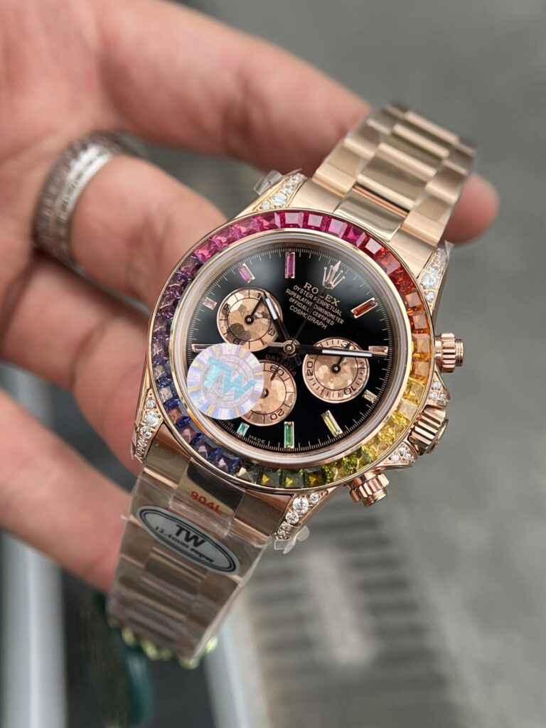 ĐỒNG HỒ ROLEX DAYTONA RAINBOW VỎ VÀNG HỒNG REP 11 TW FACTORY