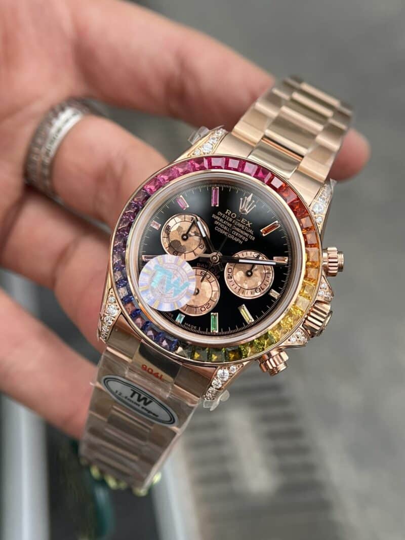 ĐỒNG HỒ ROLEX DAYTONA RAINBOW VỎ VÀNG HỒNG REP 11 TW FACTORY
