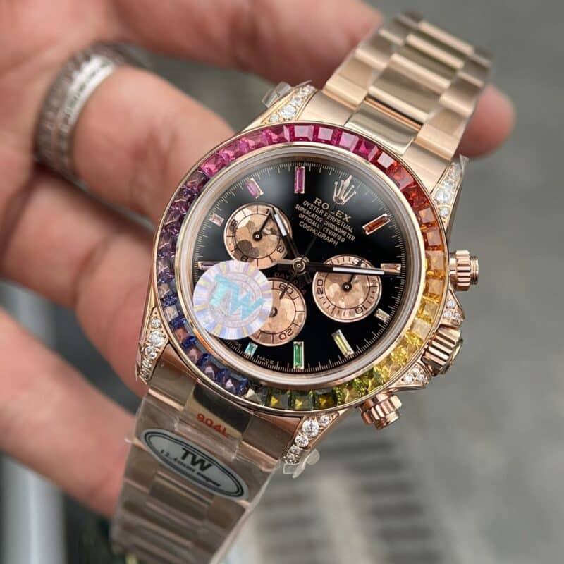 ĐỒNG HỒ ROLEX DAYTONA RAINBOW VỎ VÀNG HỒNG REP 11 TW FACTORY