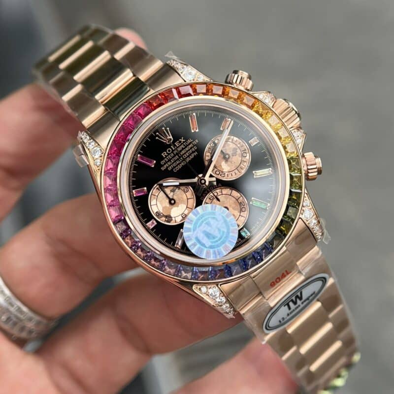 ĐỒNG HỒ ROLEX DAYTONA RAINBOW VỎ VÀNG HỒNG REP 11 TW FACTORY