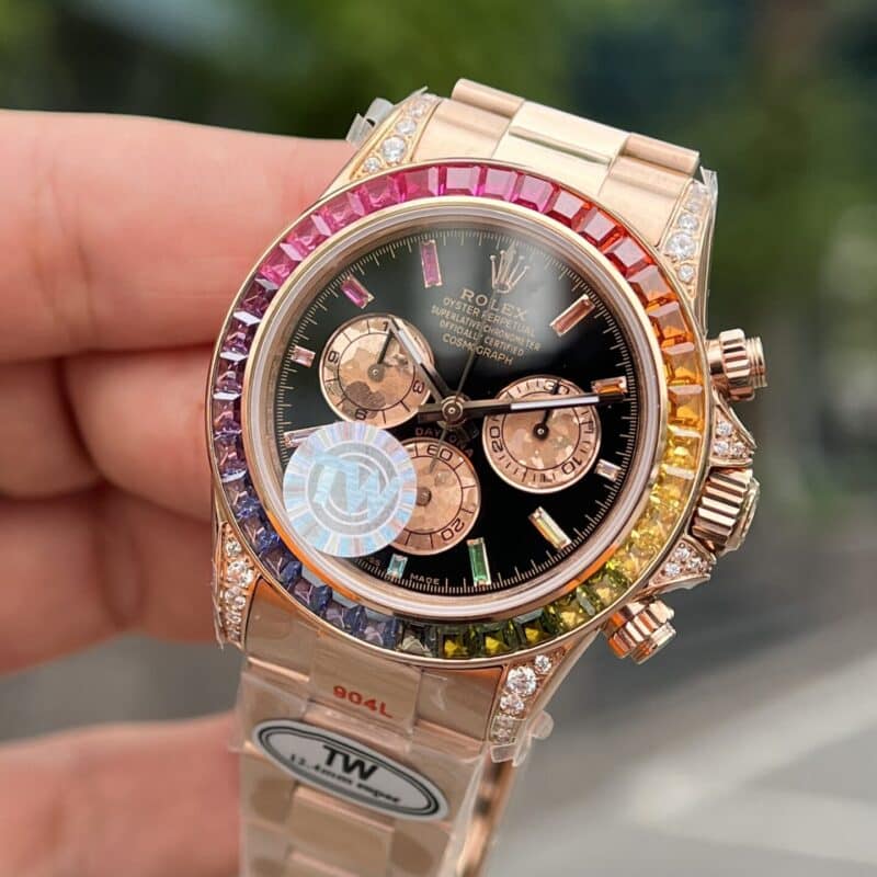ĐỒNG HỒ ROLEX DAYTONA RAINBOW VỎ VÀNG HỒNG REP 11 TW FACTORY