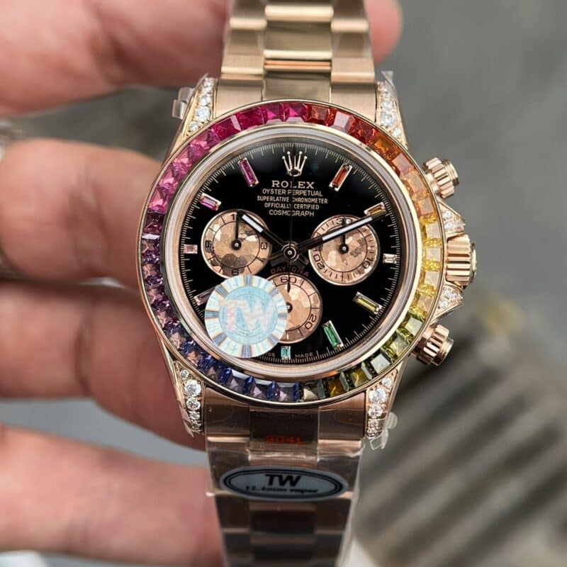 ĐỒNG HỒ ROLEX DAYTONA RAINBOW VỎ VÀNG HỒNG REP 11 TW FACTORY