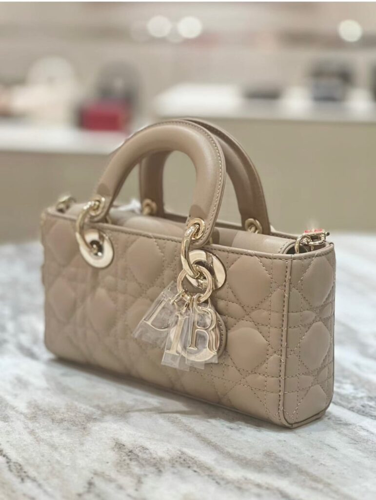 TÚI XÁCH NỮ SIÊU CẤP LADY DIOR D-JOY BAG NATURAL DA CỪU MÀU NÂU FULLBOX