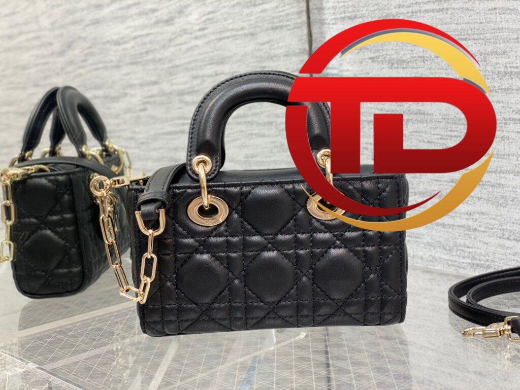 TÚI XÁCH NỮ SIÊU CẤP LADY DIOR D-JOY BAG NATURAL DA THẬT MÀU ĐEN FULLBOX