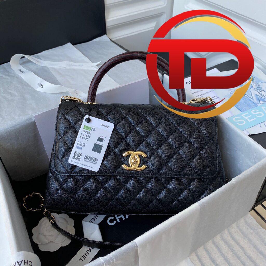 TÚI XÁCH CHANEL COCO FLAP BAG BLACK GRAINED WITH TOP HANDLE SIÊU CẤP VIP