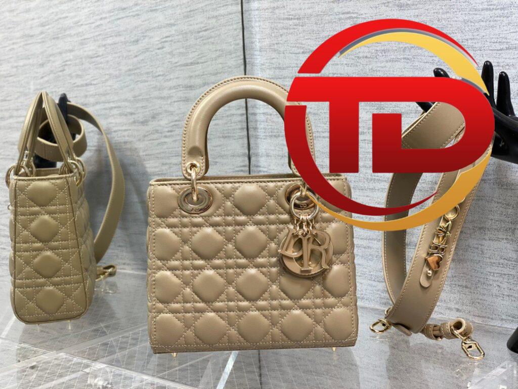 TÚI XÁCH LADY DIOR SMALL SIZE HÀNG SIÊU CẤP MÀU BEIGE TAG VÀNG FULLBOX