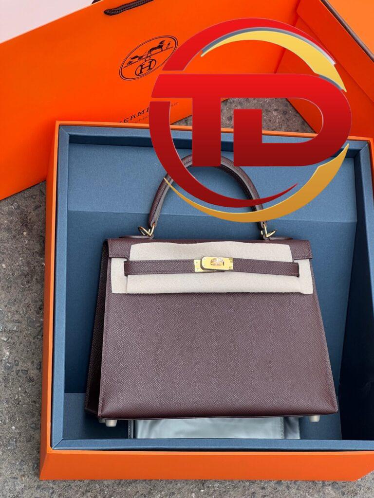 TÚI HERMES KELLY 25 ESPOM KHÂU TAY SIÊU CẤP LIKE AUTH MÀU NÂU ĐẤT