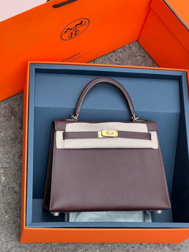 TÚI HERMES KELLY 25 ESPOM KHÂU TAY SIÊU CẤP LIKE AUTH MÀU NÂU ĐẤT
