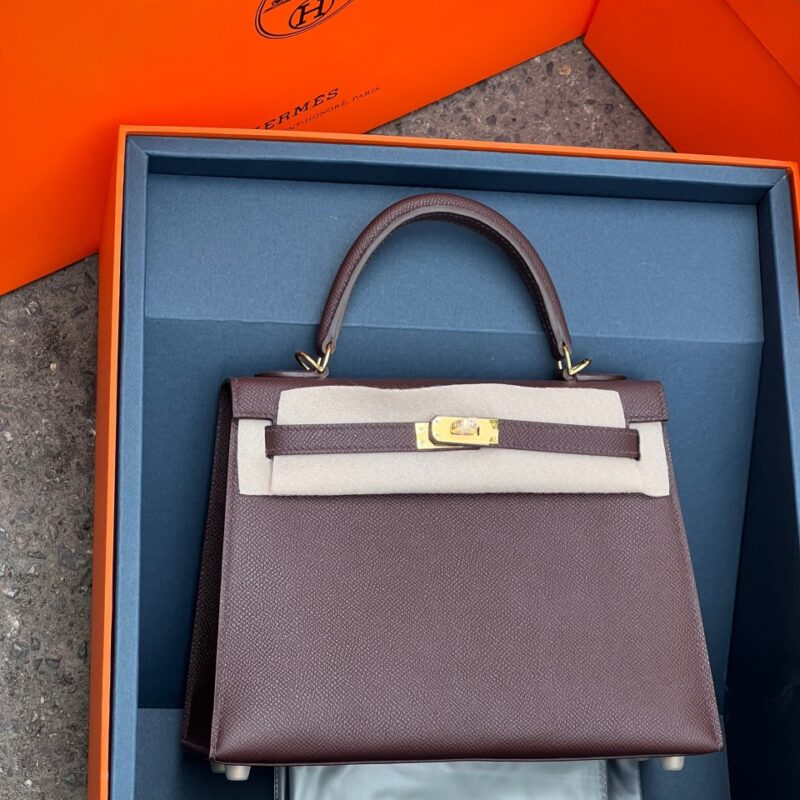 TÚI HERMES KELLY 25 ESPOM KHÂU TAY SIÊU CẤP LIKE AUTH MÀU NÂU ĐẤT