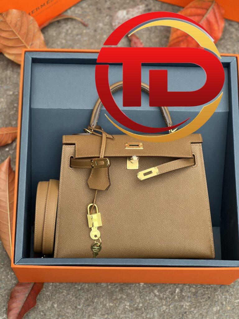 TÚI HERMES KELLY 25 ESPOM KHÂU TAY SIÊU CẤP LIKE AUTH MÀU NÂU
