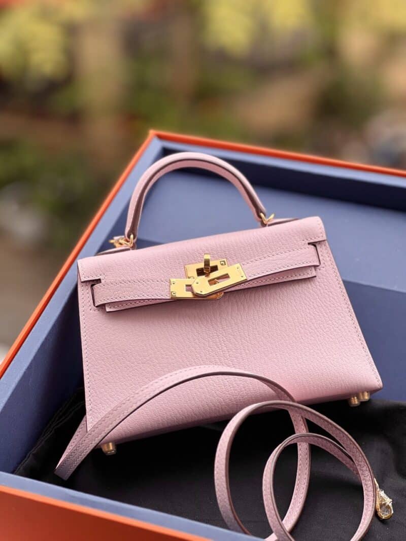 TÚI HERMES KELLY MINI K20 CHEVEW KHÂU TAY SIÊU CẤP LIKE AUTH MÀU HỒNG PASTEL