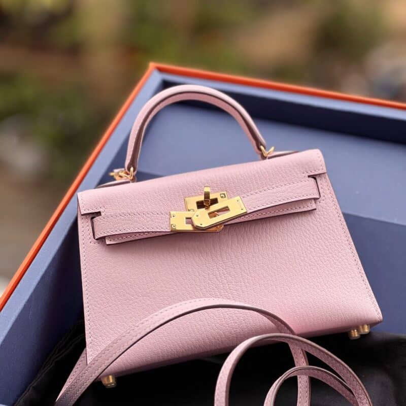 TÚI HERMES KELLY MINI K20 CHEVEW KHÂU TAY SIÊU CẤP LIKE AUTH MÀU HỒNG PASTEL