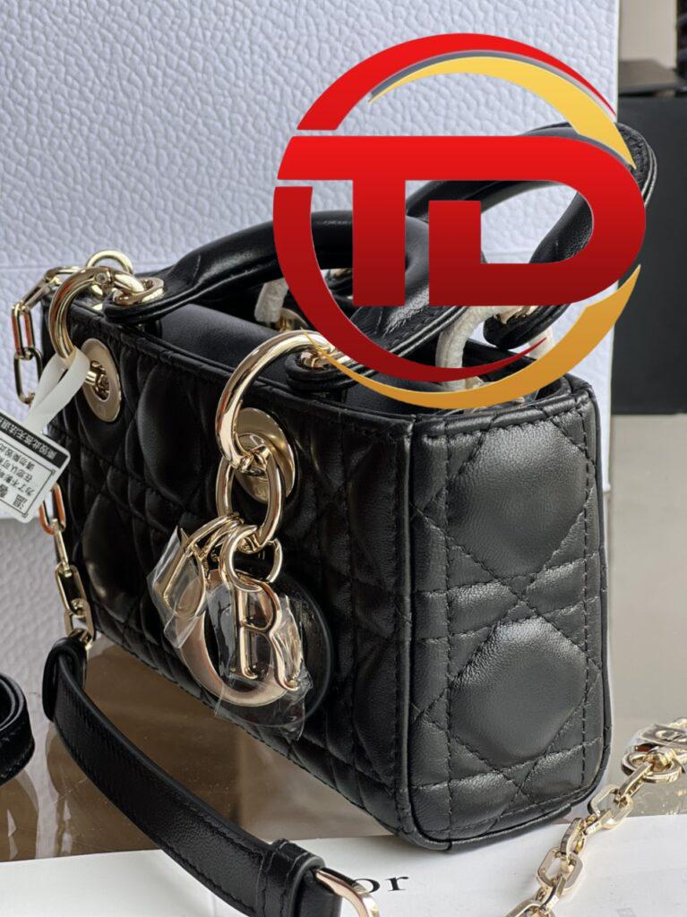 TÚI XÁCH DIOR LADY D-JOY MINI BAG CALFSKIN LIKE AUTH TAG VÀNG MÀU ĐEN