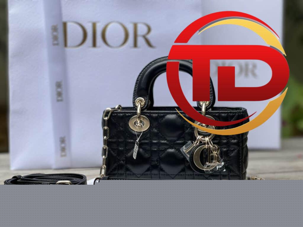 TÚI XÁCH DIOR LADY D-JOY MINI BAG CALFSKIN LIKE AUTH TAG VÀNG MÀU ĐEN
