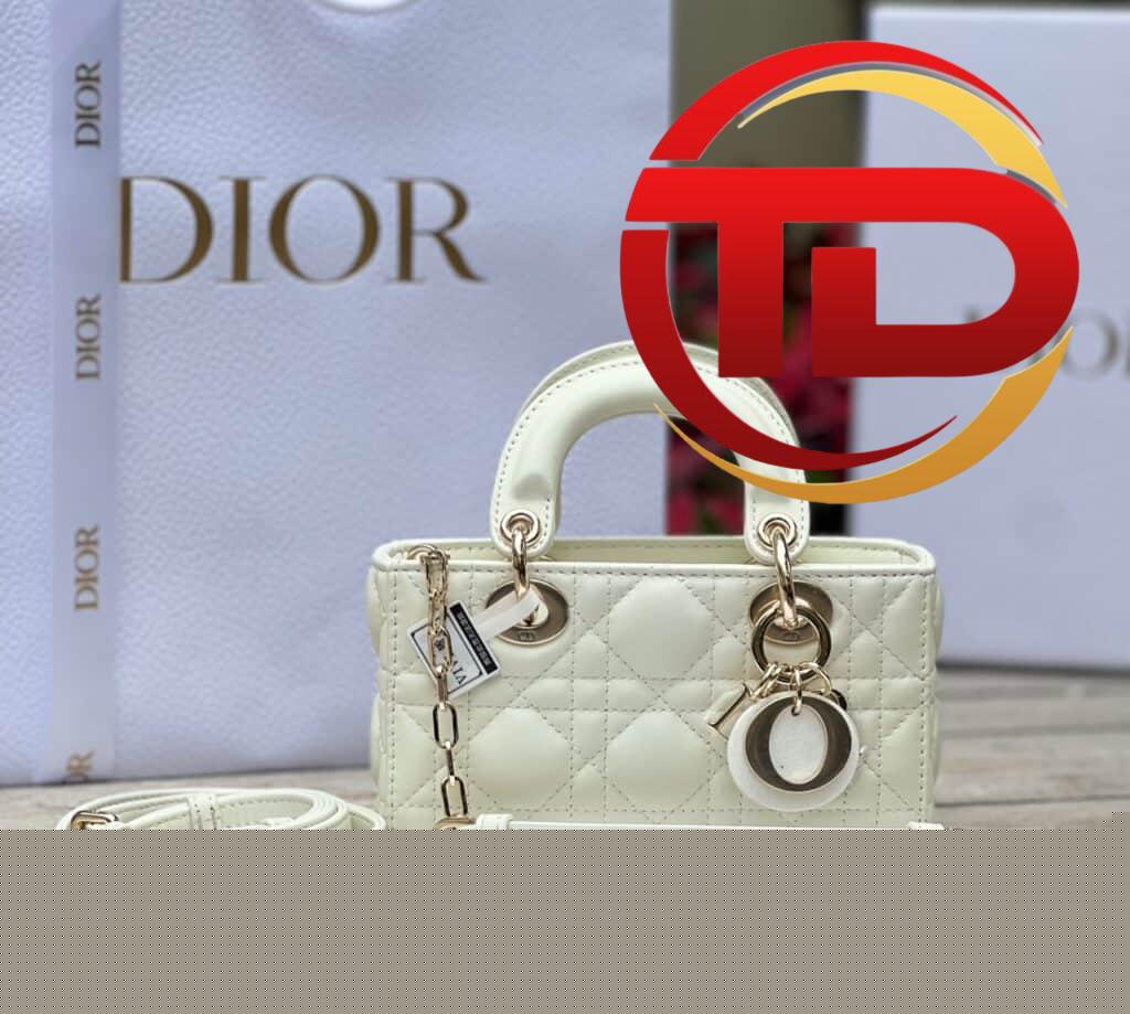 TÚI XÁCH DIOR LADY D-JOY MINI BAG CALFSKIN LIKE AUTH TAG VÀNG MÀU TRĂNG