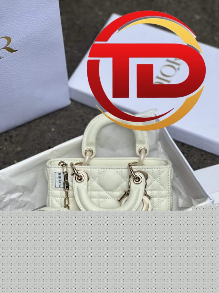 TÚI XÁCH DIOR LADY D-JOY MINI BAG CALFSKIN LIKE AUTH TAG VÀNG MÀU TRĂNG