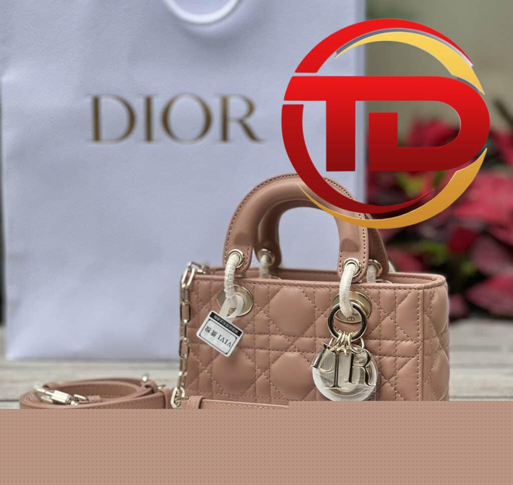 TÚI XÁCH DIOR LADY D-JOY MINI BAG CALFSKIN LIKE AUTH TAG VÀNG MÀU HỒNG
