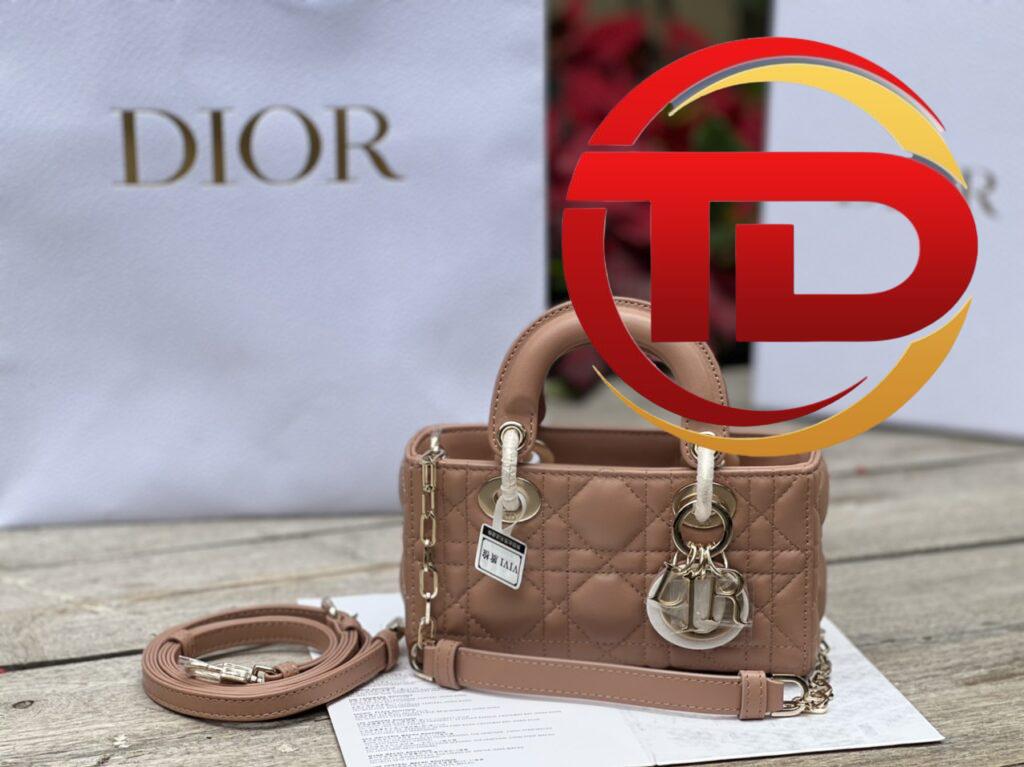 TÚI XÁCH DIOR LADY D-JOY MINI BAG CALFSKIN LIKE AUTH TAG VÀNG MÀU HỒNG