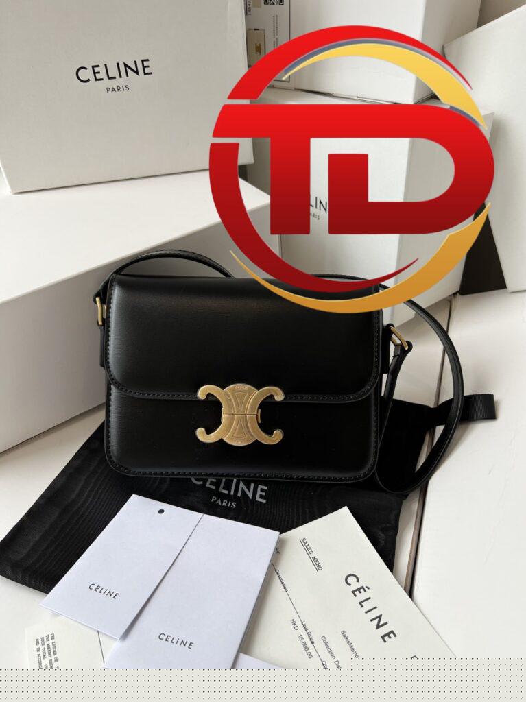TÚI CELINE MEDIUM TRIOMPHE LEATHER SHOULDER BAG NGUYÊN BẢN MÀU ĐEN