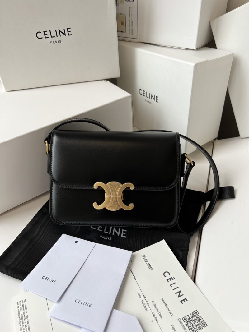 TÚI CELINE MEDIUM TRIOMPHE LEATHER SHOULDER BAG NGUYÊN BẢN MÀU ĐEN