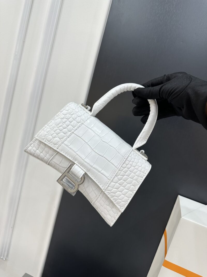 TÚI XÁCH BALENCIAGA HOURGLASS XS TOP HANDLE BAG NGUYÊN BẢN SIZE19 MÀU TRẮNG