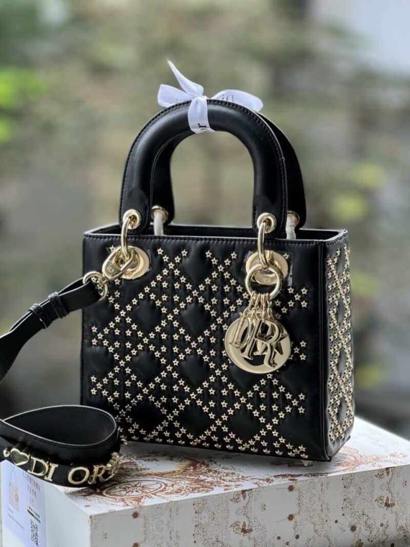 TÚI LADY DIOR BAG IN BLACK CANNAGE SATIN SMALL SIZE NGUYÊN BẢN