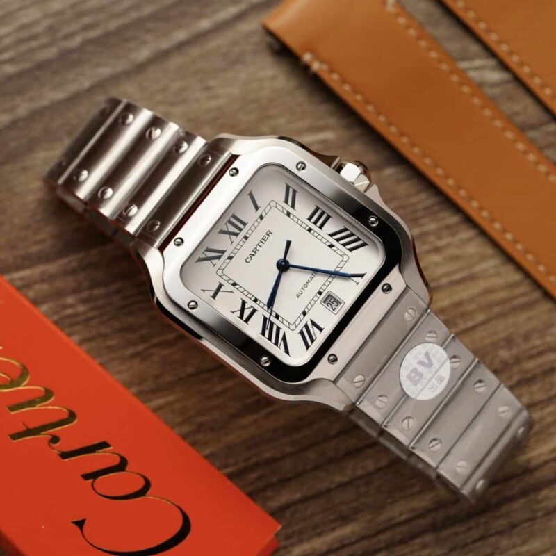 ĐỒNG HỒ CARTIER SANTOS NAM MẶT VUÔNG MÀU TRẮNG REPLICA 1:1 BV FACTORY 39.8MM