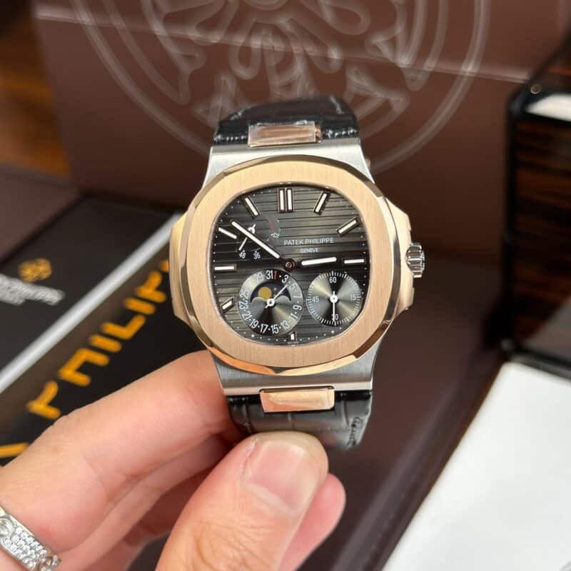 ĐỒNG HỒ PATEK PHILIPPE NAUTILUS 5712R MẶT XÁM DÂY DA ĐEN REP 1:1 GR FACTORY