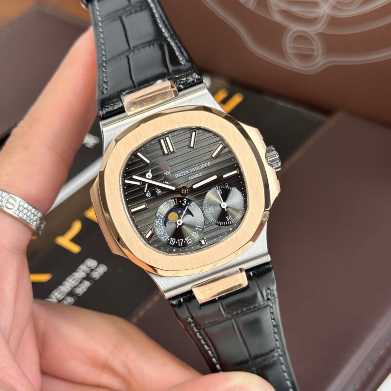 ĐỒNG HỒ PATEK PHILIPPE NAUTILUS 5712R MẶT XÁM DÂY DA ĐEN REP 1:1 GR FACTORY